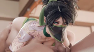 Akali Ninja Rough Blowjob cum in mouth – 3D Hentai Short