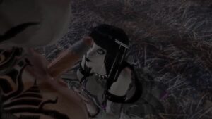 Goth of the Grave – Tattooed 3D goth girl is tag team fucked by zombie futanari in cemetery