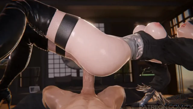 Yorha 2b 2B Bouncing on Big White Cock – 3D Hentai Short