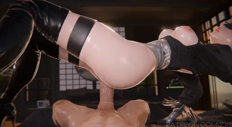 Yorha 2b 2B Bouncing on Big White Cock – 3D Hentai Short
