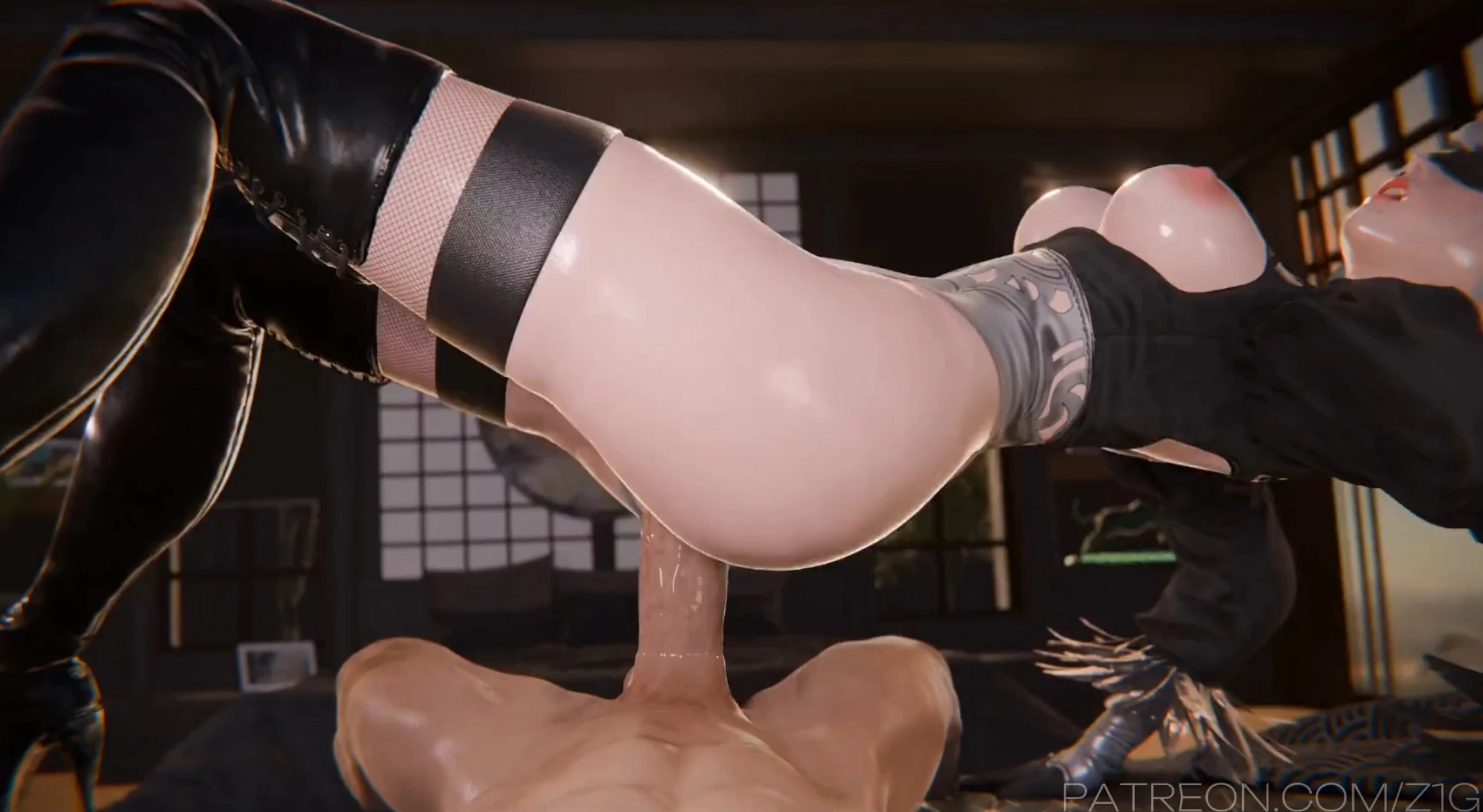 Yorha 2b 2B Bouncing on Big White Cock – 3D Hentai Short