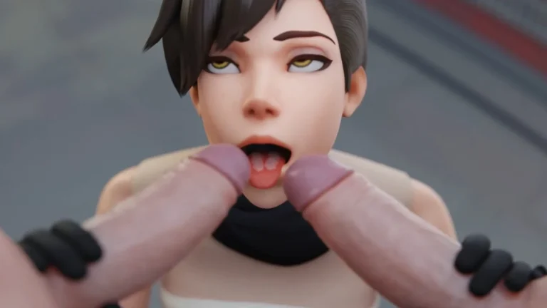 Tracer Threesome Fantasy Double Anal Penetratio – 3D Hentai Short