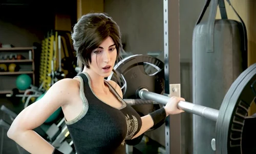 Lara Croft at the Gym